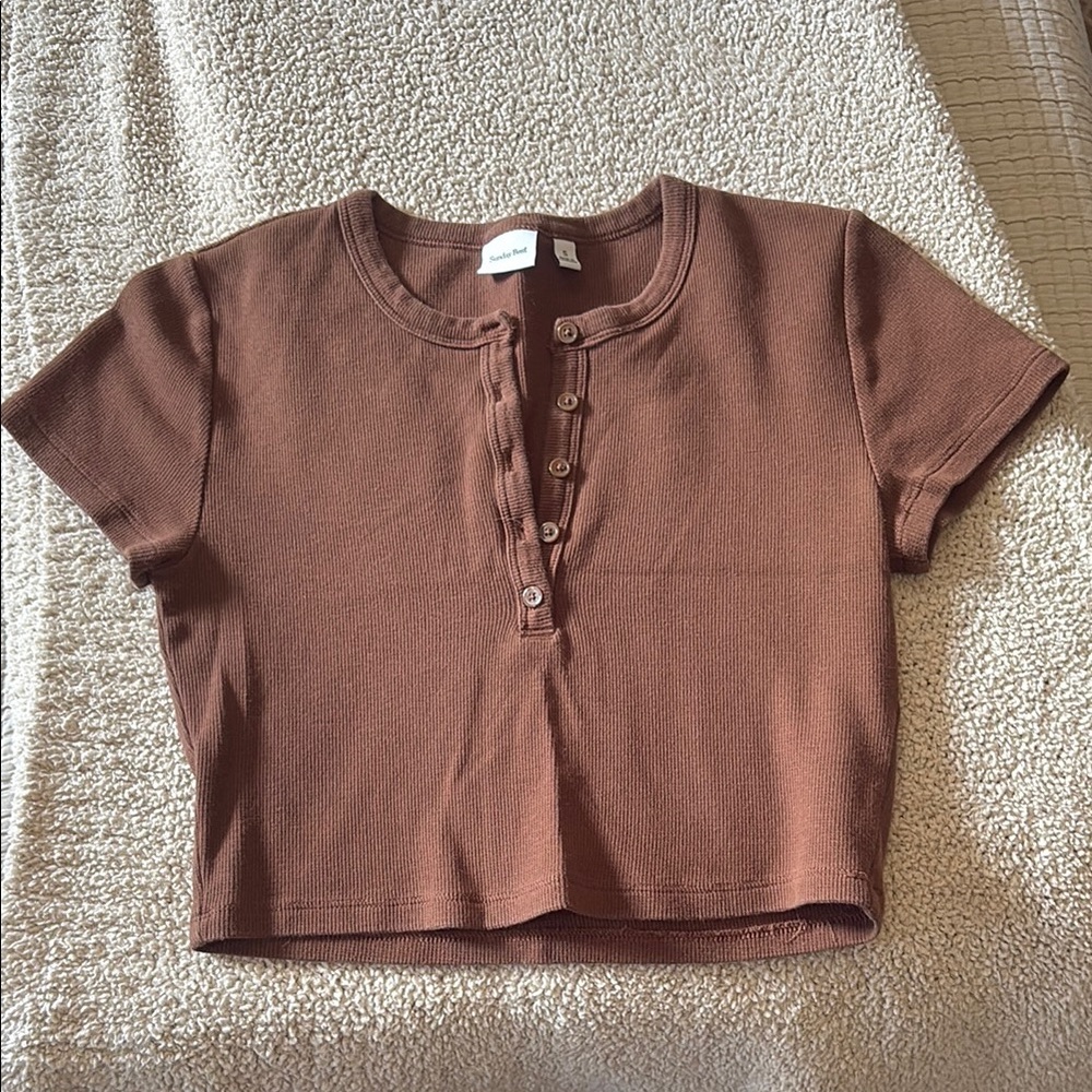 Aritzia Brown Button Down Shirt Casual Essential